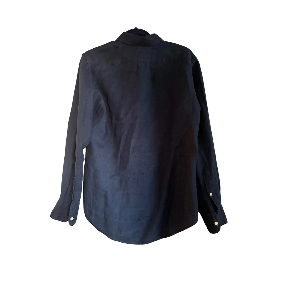 J Crew Mens Navy Blue Linen Blend Long Sleeve Button Down Shirt Large